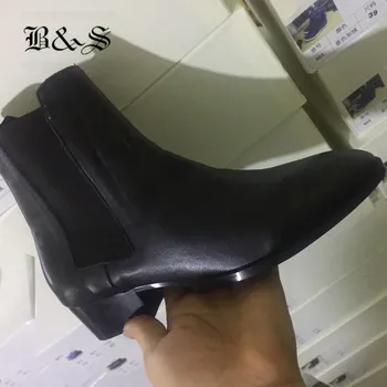 Black& Street SLIM Subliniat Toe din piele Chelsea Boot plus dimensiune 35-47 pană Imagine reală confortabile Cizme de calitate