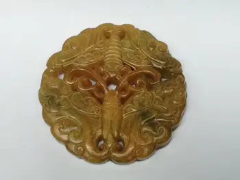 YIZHU CULTUER Colecție de ARTĂ Veche Chineză Jade Parte Sculptură Destul de Fluture Pandantiv Amuleta Cadou
