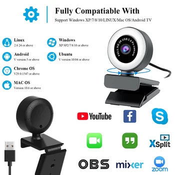 2K camera web HD cu Microfon Trepied Inel de Lumina 1080P Auto Focus USB Web Camera se Umple de Lumină pentru Desktop PC Laptop Difuzat Live
