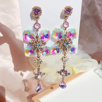 MENGJIQIAO Nou coreean Exagerat Galben Floare de Cristal Cercei stud Pentru Femei Fete de Lux Pendientes Cadouri Bijuterii