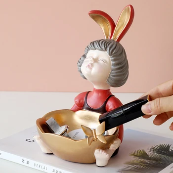 Iepure Fete Figurina cu Fluture ,fată Dulce, cu Cutie de Depozitare pentru Decor Acasă Birou Decor Ornament Statuie cadou