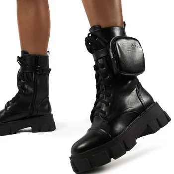 Cizme Femei Nou 2020 Prada pentru Femei Pantofi mici de Buzunar Papuceii Doamnelor Rotund Toe Indesata Unic la Jumătatea Vițel Cizme Glezna Cizme
