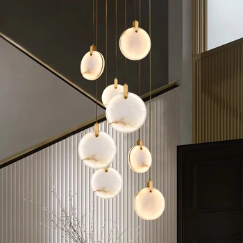 LED-uri moderne Marmură Candelabru Scări Lungi Candelabru Nordic Hotel de Lux Decorative de Lumină