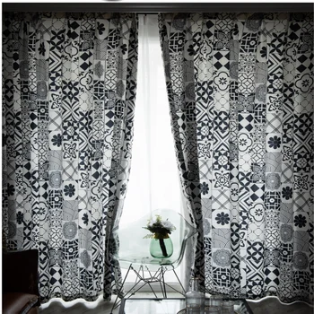 Marocan negru și alb etnice mozaic perdele dormitor exotic geometrie semi-umbrire, perdele pentru living, perdele MY527-5