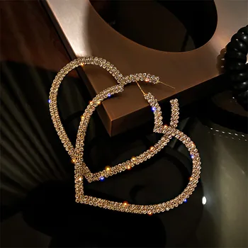 FYUAN Moda Mare Inima de Cristal Hoop Cercei pentru Femei Bijoux Geometrice Strasuri Cercei Bijuterii Cadouri