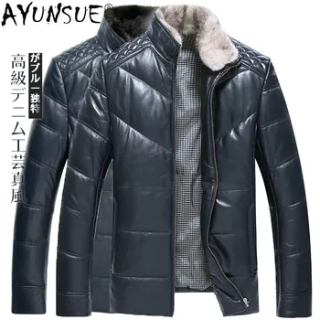 AYUNSUE 2020 Jacheta de Iarna pentru Bărbați Îmbrăcăminte pentru Bărbați Jachete Jos Real Nurca cu Guler din Blană Genuine piele de Oaie Piele Erkekler Ceket LXR1052