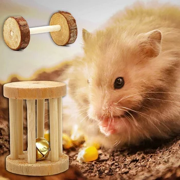 ABSF Hamster Jucării de ros, Pachet de 10 bucăți din Lemn Natural de Pin cobai Șobolan Chinchilla Jucarii Accesorii Dumbells Exercițiu Clopot cu Role