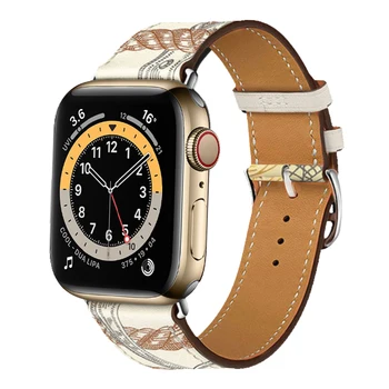 Mai nou Piele Pentru Apple Watch 6 5 4 single și duble cerc tipărite watchband iWatch 3 2 1 38mm 40mm Curea de Piele de Vacă