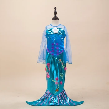 Copii Mica Sirena Ariel Rochie Lungă Flutter Sleeve Fata Sirena Cozi Rochii de Printesa Ariel Costum de Halloween pentru Fete