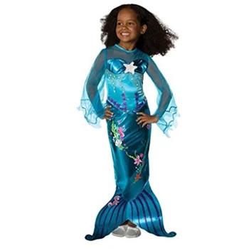 Copii Mica Sirena Ariel Rochie Lungă Flutter Sleeve Fata Sirena Cozi Rochii de Printesa Ariel Costum de Halloween pentru Fete