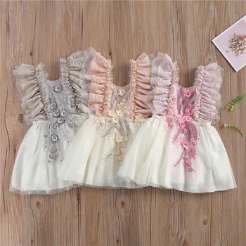 Copil nou-născut Fete Dress pentru Fete Ziua de Moda Printesa pat 3D Flori Tul Rochie de Dantelă de Îmbrăcăminte pentru Sugari Copilul Rochii