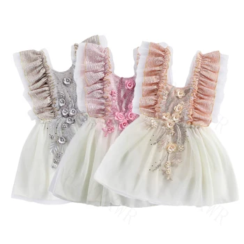 Copil nou-născut Fete Dress pentru Fete Ziua de Moda Printesa pat 3D Flori Tul Rochie de Dantelă de Îmbrăcăminte pentru Sugari Copilul Rochii