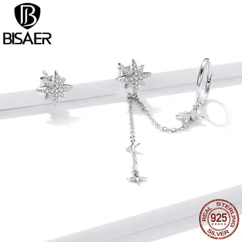 BISAER Brincos Argint 925 Stralucitoare Stele Stud Cercei pentru Femei Ciucure Design Simplu Cercei Moda Bijuterii Bijoux