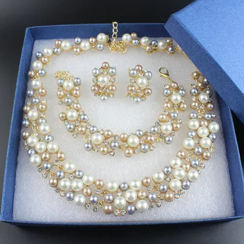 Jiayijiaduo set de bijuterii de Imitație Pearl Dubai Aur de culoare Margele Africane Costum Mireasa nunta Seturi Destul de fată accesorii