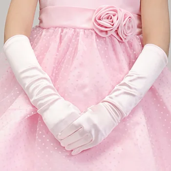 Printesa roz Dress-Up Mănuși Stralucitor Matasos de Satin Flori Fată Mănuși Lungi pentru Costum Petrecere de Nunta Formale Concurs ST308