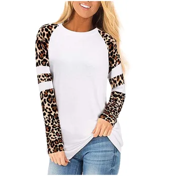 Moda Femei Casual Pierde O-gât Împletit Leopard Maneca Lunga T-shirt Confortabil Doamna de Moda Camiseta Mujer