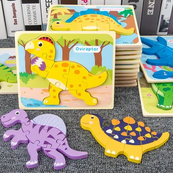 Copilul din Lemn de Desene animate Dinosaur Puzzle 3D Puzzle Pentru Copii Băiat Fată Montessori Învățarea Timpurie Educatioanl Puzzle Jucarii