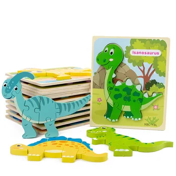 Copilul din Lemn de Desene animate Dinosaur Puzzle 3D Puzzle Pentru Copii Băiat Fată Montessori Învățarea Timpurie Educatioanl Puzzle Jucarii