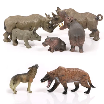 Plastic Sălbatice Animale Zoo Modele de Simulare Hohote Lup Hipopotam Rhino Figurina Set Figurine Decor Accesorii jucarii
