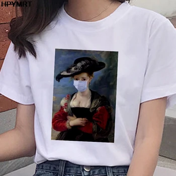 Noile Tricouri Femei spoof Fata purta cercei purtand masca Tipărite Tricou estetica amuzant Bluze t-shirt Îmbrăcăminte de sex Feminin