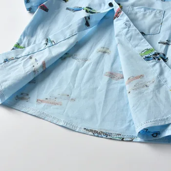 Vara Tricou Imprimat Tricouri de Baieti cu masini de Desene animate Bluza de Plaja cu Maneca Scurta Baby Băieți Casual Bluza Guler de Turn-down Pentru Copii de Top
