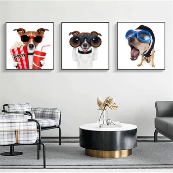 Minunat Fericit Bulldog Petrecere Împreună Popcorn Pictura Panza Printuri Poster copil de Cameră Decor de Perete de Artă Transport Gratuit