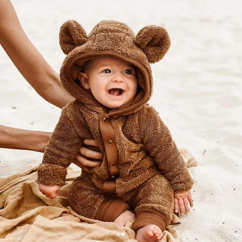 Ins mic urs brun 2020 copilul cald și catifea salopeta de iarna îngroșarea romper baby boy vladan