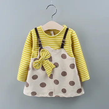 Fete rochie 2019 toamna haine pentru copii nou punct de imprimare cu dungi cu mâneci lungi rochie Baby girl haine