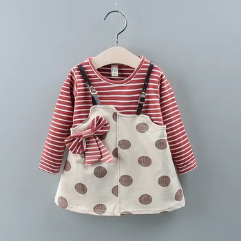 Fete rochie 2019 toamna haine pentru copii nou punct de imprimare cu dungi cu mâneci lungi rochie Baby girl haine