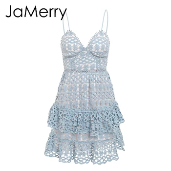 JaMerry Epocă sexy solid gol afară femei rochie de curea Spaghete broderie ciufulit de vară rochie de Petrecere, rochii mini vestidos