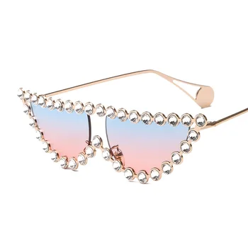 Moda Diamond Frame Ochi de Pisica ochelari de Soare pentru Femei Brand de Lux de Epocă Triunghi Nuante Stras ochelari de Soare Pentru Femei de Metal UV400