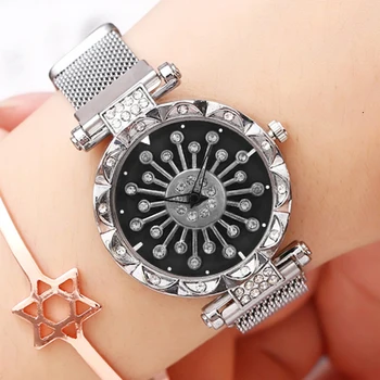 2020 Doamnelor Ceasuri Reloj Mujer Creative Învolburat Ceasuri Magnet Catarama De Rotație Diamond Dial Quatrz Ceas De Mână Pentru Femei Ceasuri