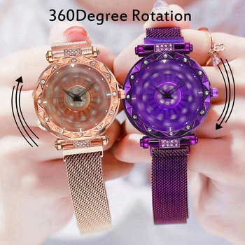 2020 Doamnelor Ceasuri Reloj Mujer Creative Învolburat Ceasuri Magnet Catarama De Rotație Diamond Dial Quatrz Ceas De Mână Pentru Femei Ceasuri