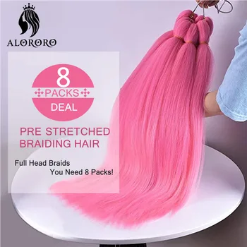 Alororo Afro Roz Pre Întins Împletirea Părului Temperatură Scăzută Fibra Par Sintetic Extensie pentru Împletituri Profesionale Cutie Impletituri