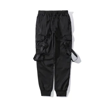 NE Dimensiune Streetwear pantaloni de Trening Barbati Jogger Panglică de Buzunar Elastic Talie 2019 Moda Hip Hop Mens Joggeri Cargo Pantaloni Negri HZ155