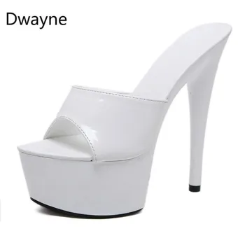 Dwayne2019 Noua din Piele de Brevet 15cm Super Toc Stiletto Sexy Impermeabil Platforma cu toc Înalt, Sandale de Vara pentru Femeie Papuci