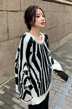 DECESUL 2021 noua moda de iarnă haine pentru femei rotund gat mâneci lantern mâneci lungi imprimate tricoteaza la pulover pulover WP08900XL