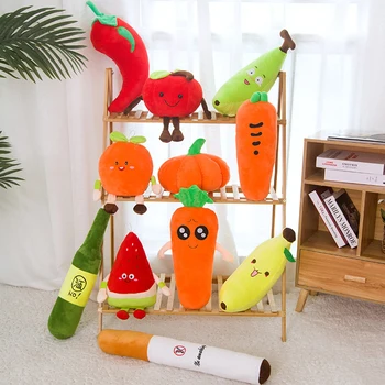 30-60CM de fructe și legume, jucării de pluș, banane, cireșe pepene verde fructe de ardei dovleac morcov țigară sticla jucării creative