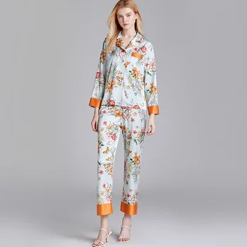 2 Bucăți De Moda Doamnelor Faux Mătase Toamna Payamas Costum Cu Mâneci Lungi, Pantaloni Pijamale Femei Homewear