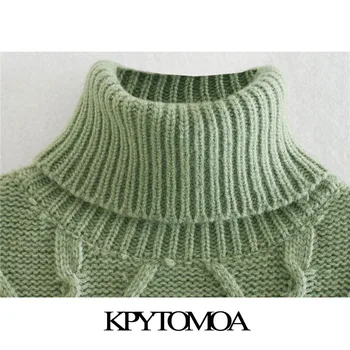 KPYTOMOA Femei 2021 Moda Cu Arc Legat Cable-knit Vesta Pulover Vintage High Neck fără Mâneci Femei Vesta Chic Topuri