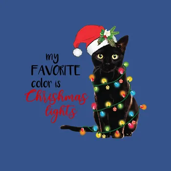 Culoarea Mea Preferată Este De Lumini De Crăciun. Amuzant Pisica Neagra Cadou De Crăciun Mens T-Shirt Din Bumbac Cu Maneci Scurte O-Neck Tricou Unisex Nou
