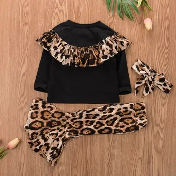 Copil nou-născut Fete Haine de Bumbac Leopard Print Long Sleeve Top+ Pantaloni Lungi +Bentita 3PCS Set Haine