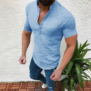 2019 Slim Fit Teuri de sex Masculin Respirabil camasile de Barbati Casual Bluza Lenjerie de pat din Bumbac tricou Vrac Topuri cu Maneca Scurta Tricou S-2XL L0617