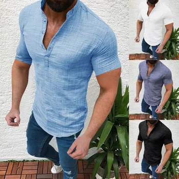 2019 Slim Fit Teuri de sex Masculin Respirabil camasile de Barbati Casual Bluza Lenjerie de pat din Bumbac tricou Vrac Topuri cu Maneca Scurta Tricou S-2XL L0617