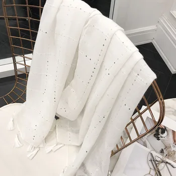 2020 nou alb cu Paiete, ciucure de bumbac pur de cânepă esarfa pentru femei de artă vara vara primavara toamna șal femei văl de mătase eșarfă