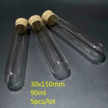 5pcs/lot 30x150mm Transparent de Sticlă cu Fund Rotund 90ml Eprubete cu Dop de Plută pentru Școală/Sticlărie de Laborator