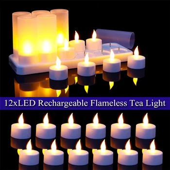 12pcs Petrecerea de Ziua Desktop Electric Nunta Reîncărcabilă Bază Bara de LED-uri Lumini de Ceai Pâlpâie fără flacără Lumânare cu Baterii