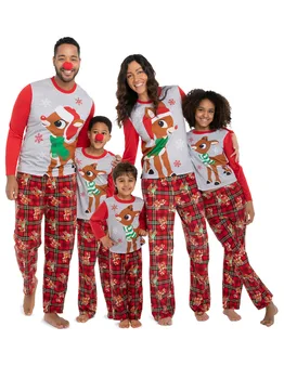 Cele Mai Noi Pijamale De Crăciun De Familie Potrivire Costume Xmas Pijamale Roșu De Anul Nou Elan De Imprimare De Desene Animate De Crăciun Pijamale Casa Familiei Poarte Costum