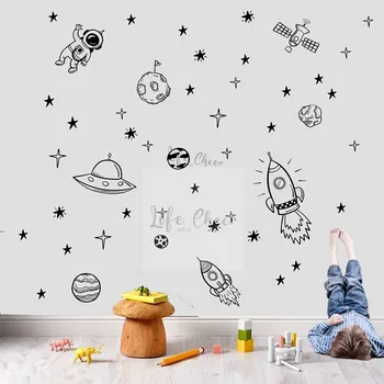 Decorare Camera copilului Temă Spațiul Cosmic Autocolant Perete Astronaut Rachete de Vinil de Perete Decalcomanii de Spațiu, Stele Tapet de Vinil de Artă AC031