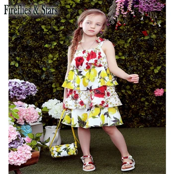 Vara, calitate fete Dress copii de epocă Vestidos copilul curea rochie Copii Haine de brand stratificat imprimeu floral de la 3 la 10 ani